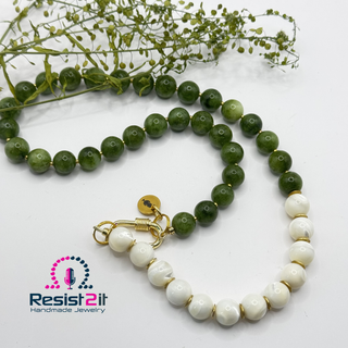 Midnight Reflections™ necklace featuring natural gemstones and trochus shell beads