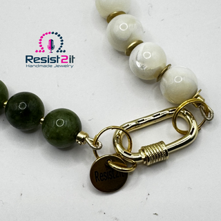Elegant green and white beaded necklace - premium artisan jewelry by Jules