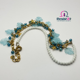 Boho seaside necklace with natural stone and gold chain