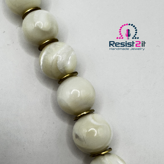 Natural green jade stone beads paired with luminous white shell - Midnight Reflections design
