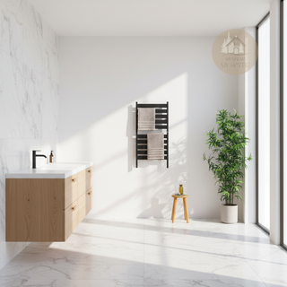 AUREA™ Electric Heated Towel Rail – 10 bars hanging on the wall of a large modern bathroom