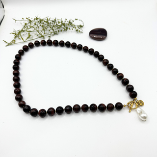 Desert Pearl™ Burgundy Tiger Eye Necklace with Removable Pendant and charm