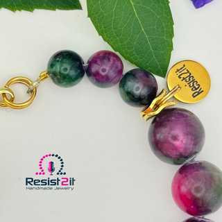 Bold chunky natural stone bracelet in green and purple tones by Resist2it