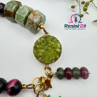 Bold chunky natural stone bracelet Chunky™ in green and purple tones by Resist2it