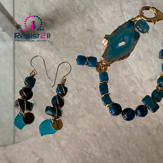 Earrings Bon Appétit with blue handmade gemstone bracelet by Resist2it