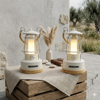 Golden Hour LED Lantern Set™ on a wooden pallet with a natural background