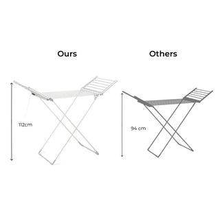 Hight specs of DRYFLY™ – Foldable electric drying rack  in comparison to a normal drying rack