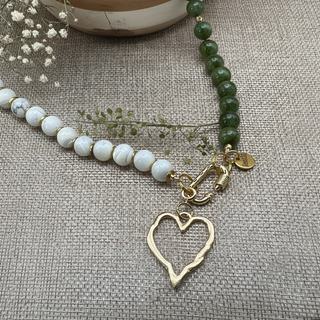 Detachable JULES' BIG HEART charm shown on MIDNIGHT REFLECTIONS™ – Green Jade & Trochus Shell Necklace 