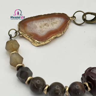 Brown equestrian bracelet natural stone close-up -  handmade