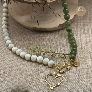MIDNIGHT REFLECTIONS™ – Green Jade & Trochus Shell Necklace with the detachable JULES' BIG HEART charm