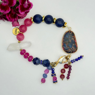 La Nuit en Rosé™ handmade bracelet with lapis lazuli, tourmaline, ruby and white crystal.