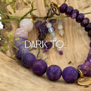 Mixed Feelings™ single purple gemstone bracelet with the white one detached, ready to be worn by any wrist, featuring the Resist2it brand