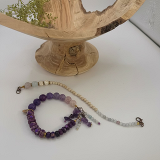Mixed Feelings™ purple and white bracelet detached so the purple one can be worn on its one, featuring the Resist2it brand