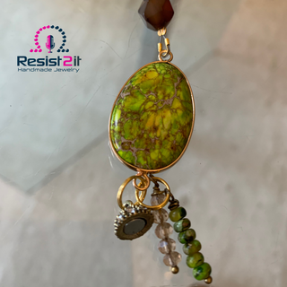 Artisan green gemstone bracelet with lime connector element by Resist2it