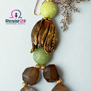 Handmade On the Green earrings olive green peridot brown agate Resist2it
