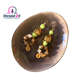 Handmade On the Green earrings olive green peridot brown agate Resist2it