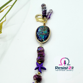 Ocean purple and turquoie stone connector of the PURPLE TIDES™ handmade bracelet by Resist2it 