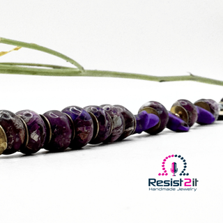 Side view of PURPLE TIDES™ handmade bracelet with 'Resist2it Handmade Jewelry' logo.