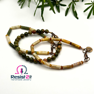 Handmade men’s natural stone bracelets unakite agate aventurine copper clasp
