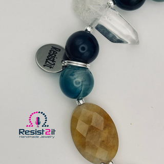 Detail of natural stone beads - cat's eye, citrine and blue tiger's eye