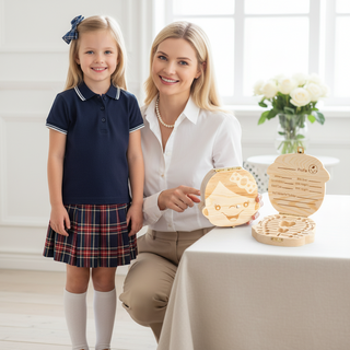 Mother and daughter showing the TOOTHFAIRY™  Baby Memory Box