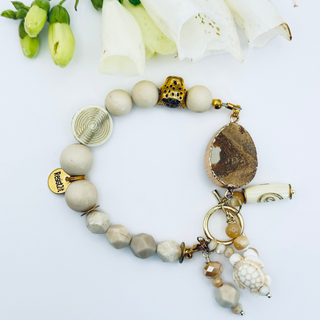 White Sands bracelet detail – natural fossil beads and sterling silver by Resist2it