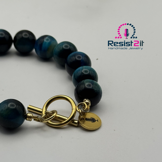Ocean Depth tiger eye bracelet detail – handmade with premium natural stones by Resist2it